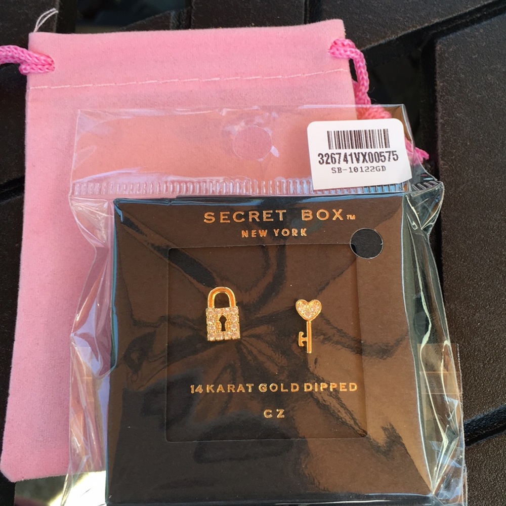 **SALE** 14 Karat Gold Dipped Earrings Lock Key